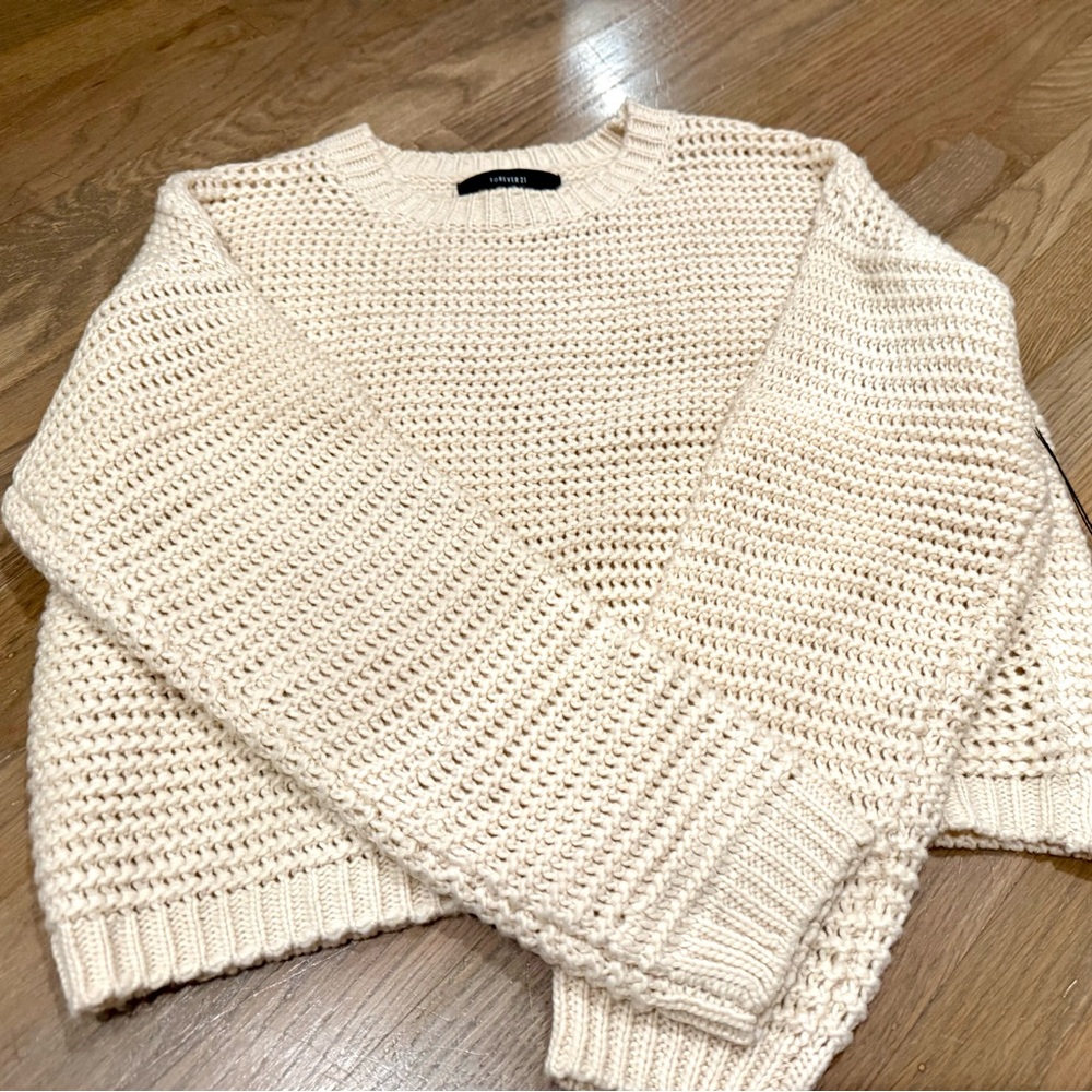 Forever 21 Cream Knit Crew Neck Sweater